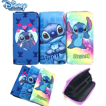 Disney Stitch PU кожена чанта нова сладка карикатура модел мода момиче дълга чанта многослойна карта чанта монета чанта ръка съхранение