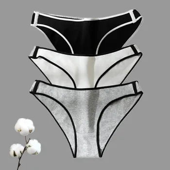 3Pcs M-XL черно/бяло/сиво памучни слипове жени безшевни ниско покачване женски плътен цвят комфорт бельо ежедневни гащички