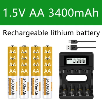 AA батерия 1.5V акумулаторна 3400mAh литиево-йонна батерия AA батерия за дистанционно управление вентилатор на мишката Електрическа играчка с USB зарядно устройство