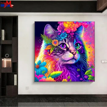5D DIY диамантена живопис цветна котка пълен квадратен кръг бормашина диамант бродерия животински мозайка картина на кристал дома декор