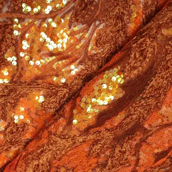Нов оранжев луксозен африкански пайети дантела плат 2023 френски нетна последователност бродерия нигерийски сватбено тържество златна линия тюл дантела