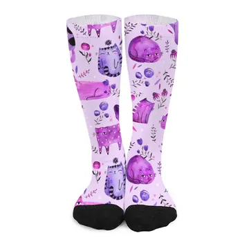 Лилави котки на лилав фон Чорапи Валентин идеи за подаръци компресия чорапи Смешни чорапи човек нов в Мъжки чорапи
