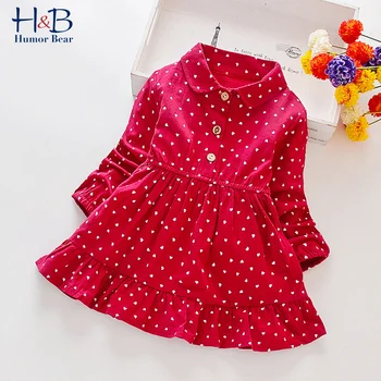 Хумор мечка момичета риза рокля есен ново сърце отпечатани пачуърк принцеса рокля малко дете детски дрехи за 0-3Y