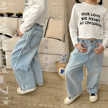 2024 Нови стилове момичета момчета дънкови панталони памук пролет мода момичета панталони 2-8 години