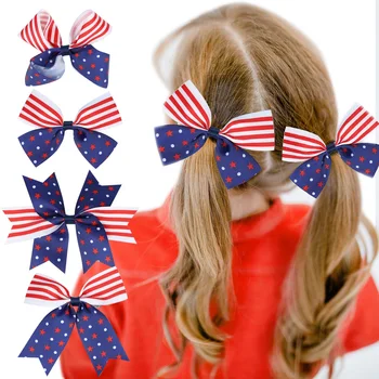 4 юли Bowknots лъкове коса алигатор клипове за бебе момичета американски флаг райе Ден на независимостта Аксесоари за шапки HC192