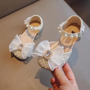 Детски бебешки корейски сладки мъниста перла принцеса сандали малки деца мода кристал сандали сватбено парти единични обувки нови