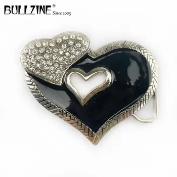 The Bullzine Rhinestone сърце колан катарама със сребърно покритие FP-02342-1 подходящ за 4 см ширина щракам на колан