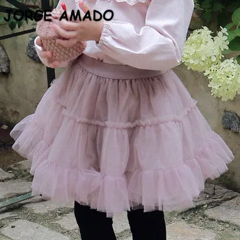 корейски стил нова пролет есен тийнейджър момиче пола деца плътен цвят пухкава мека прежда половин дължина TUTU окото танц пола H045