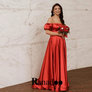 Червено петно без презрамки A линия вечерни рокли за сватба Backless съд влак къс бутер ръкав годежен сватбено тържество Вестидос