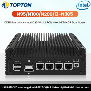 12-то поколение Intel i3 N305 защитна стена PC мек рутер N100 DDR5 4800MHz 4xi226-V 2.5G LAN без вентилатор мини компютър Proxmox ESXi хост сървър 8USB