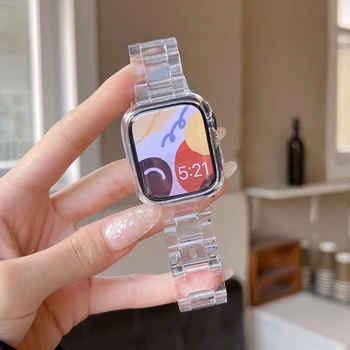 Нова прозрачна лента + калъф за Apple Watch 8 7 6 SE Ultra 5 4 3 Прозрачна силиконова каишка за iwatch гривна 49mm 44mm 42MM 41MM 45MM