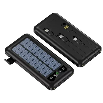 Oem персонализирано зарядно за слънчеви панели Powerbank 10000Mah Travel Solar Power Bank 10000Mah Вградени 4 кабела с LED светлина