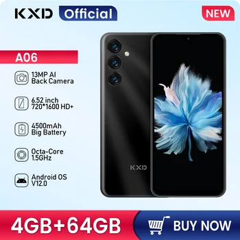 KXD A06 Dual SIM 4G смартфон 4GB RAM 64GB ROM 6.52 инчов Android 12 мобилен телефон Евтин мобилен телефон 4500mAh 13MP 10W зареждане