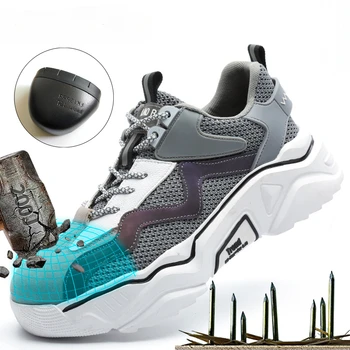 Мъже Европейски стандарт стомана Toe Anti Impact Anti Puncture Мъжка защита Работни обувки Маратонки Неразрушими обувки