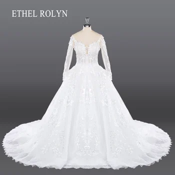 ETHEL ROLYN Бална рокля Сватбена рокля Реални снимки 2024 Дълъг ръкав Sweetheart Sequined сватбена рокля бродерия Vestidos De Novia