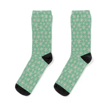 Реколта ретро средата на века модерен тюркоаз Коледа Снежинки Чорапи Сладки чорапи Топли чорапи Чорапи Мъжки Дамски