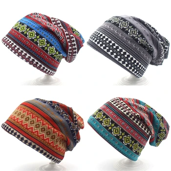 Нова двойна използвана мода есенни жени топли шапки шал за момичета случайни цветни марки раирана шапка хип-хоп на открито Skulies шапки