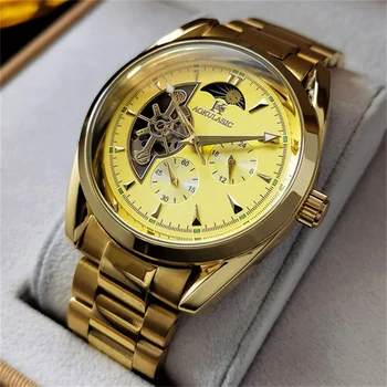 AOKULASIC Мъжки ръчен часовник Автоматичен механичен военен спорт Мъжки часовник Топ Марка Луксозен оригинален скелет Hollow Man Watch 537