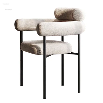 Nordic луксозни агнешко кадифе трапезни столове хол висок клас ковано желязо трапезен стол дизайнер прост обратно стол А