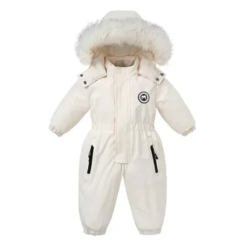 -30 Зимни бебешки дрехи Сгъстяване на топъл гащеризон плюс руно Гащеризон Снежни костюми Момиче Момче Якета с качулка Ски костюми Детско палто Връхни дрехи