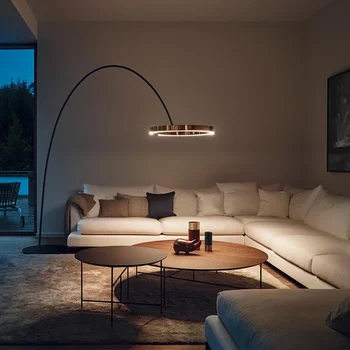 Nordic Designer LED подови лампиЧерен/златен под светлина дълго рамо за хол декор спалня проучване Led индустриална лампа
