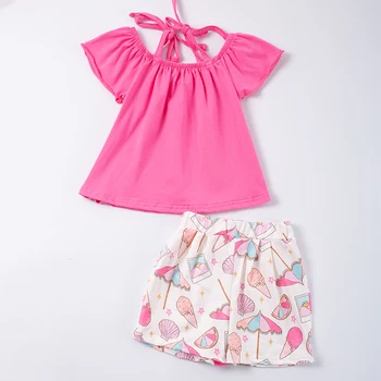 Girlymax Summer Baby Girls Color Stripe Plaid Top Milk Silk Ruffles Jeans Shorts Milk Silk Kids Clothing Boutique