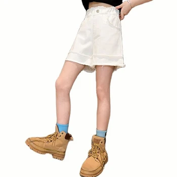 Момичета летни панталони плътен цвят кратко момиче случайни стил панталони за деца големи момичета облекло 6 8 10 12 14