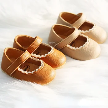 бебе принцеса Prewalker Детски градински обувки Универсален нехлъзгащ каучук мека подметка плосък PU Първи Walker новородено имение стил обувки