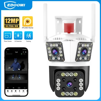 EDOOMI 6K WIFI IP външна 12MP камера за проследяване на движението PTZ 4K видеокамера Три обектива Три екрана водоустойчива система за сигурност