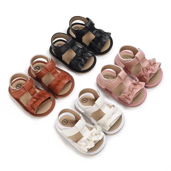 Летни обувки за новородени без хлъзгане гумени подметки Плажни сандали за момичета Дишаща кожена мода Бебешки обувки за първа стъпка