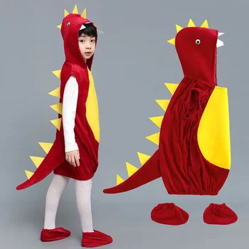 Velour Fabric Suit Kids Cosplay Animal Dinosaur Dragon Costume Jumpsuit for Children Halloween Party Mardi Gras Fancy Dress