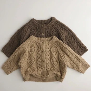 Детски дрехи Единични гърди момичета пуловер кратко стил момче жилетки трикотажни пуловер 1-6Y пролет есен корейски styletwist облекло