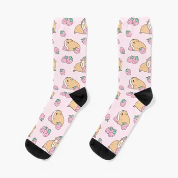 Розово морско свинче и ягода модел чорапи смешно подарък Коледа чорап щастливи чорапи Чорапи Дамски чорапи Мъжки
