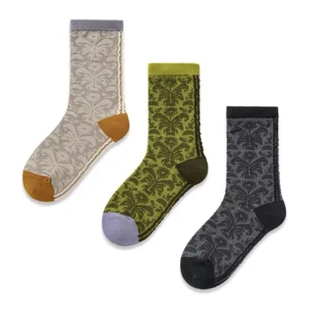 INS нов реколта модерен моден стил кърлинг трева модел средна дължина памучни чорапи за жени двойка