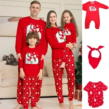 Bear печат пижама комплект Коледа майка облекло нощница панталони спално облекло шезлонги Коледа семейни дрехи Коледа пижами семейство