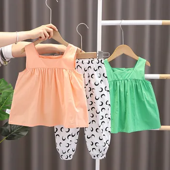 Girls Thin Vest Suit Summer Girls Fashion Sleeveless Shirt + Pants Two-piece Set 0-6 Years Old Girls Clothes Kids Clothes