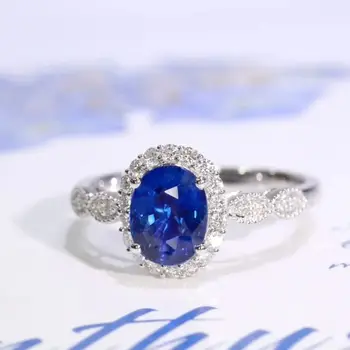 SFL2023 Сапфирен пръстен Real Pure 18K Шри Ланка Кралско синьо Сапфир скъпоценни камъни 1.04ct диаманти камъни женски пръстени