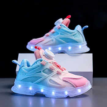 Размер 25-36 Детски ежедневни обувки USB зарядно устройство Светещи LED светлинни обувки Дишащи мрежести маратонки за деца Момчета Момичета Спортни обувки