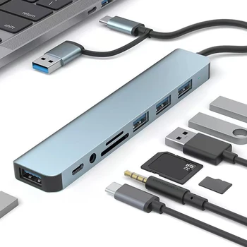 USB тип C HUB док 3.0 USB 3.0 хъб 4 порта мулти сплитер адаптер 8 порт тип C сплитер за Xiaomi телефон таблет алуминиева сплав