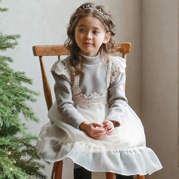 Рокля за момичета Зимна рокля 2023 Корейски стил Детски момичета Елегантна удебелена принцеса рокля Момиче Зимни рокли за принцеси
