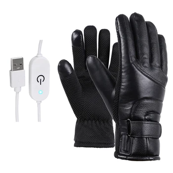 Термично отопляеми ръкавици Кожени нагревателни ръкавици USB отопляеми ръкавици Водоустойчиви зимни външни топли ръкавици за риболов Езда Колоездене