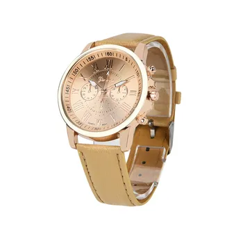 Модни дамски часовници римски цифри изкуствена кожа аналогов кварцов часовник дами топ марка кръгли цифрови ръчни часовници Reloj Mujer
