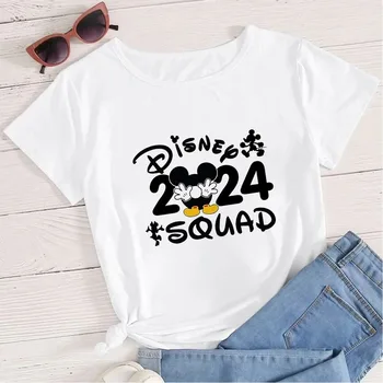 Disney Мини тениска 2024 Семейно пътуване Дисниленд дрехи за майка деца къс ръкав лято нова мода Vacay режим жени върховете