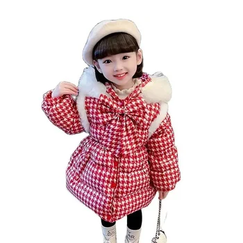 Момичета Зимно палто Кариран модел Палто за момичета Дебело топло детско палто Малко дете Детски дрехи Момиче