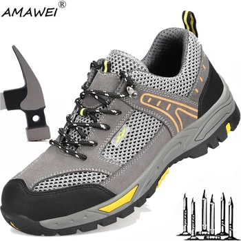 AMAWEI 2023 Нов стил летни обувки за безопасност за мъже Леки дишащи маратонки Удобни неразрушими Hombre работни маратонки размер