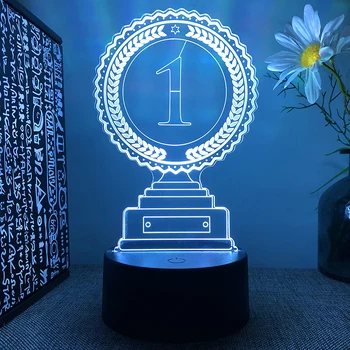 Награда трофей 3d Led лампа за спалня нощни светлини първо място стая декор детски хол украшение Изпрати студенти