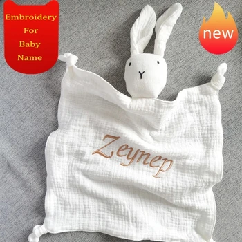 Име Персонализирана муселинова памучна залъгалка кърпа лигавник бебе утешител одеяло бебе деца спални кукли за деца