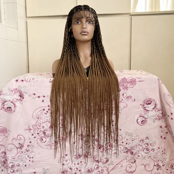 Синтетична пълна дантелена перука 36 инча плетени перуки за черни жени плетене на една кука кутия перука плитка плитка коса без възли кутия плитки перуки