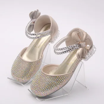 Детска принцеса кожени обувки Нови момичета високи токчета пайети детски обувки момичета принцеса студент Парти обувки сандали