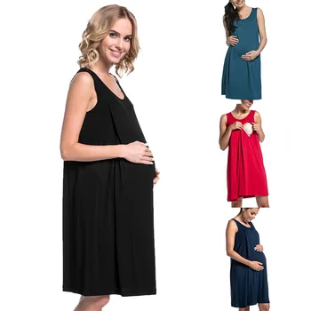 2023 Нова лятна мода майчинство дрехи бременни жени без ръкави Bodycon рокля секси твърда рокля Vestido maternidad